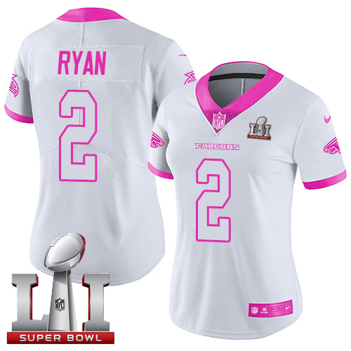 Nike Falcons #2 Matt Ryan White/Pink Super Bowl LI 51 Women's Stitched NFL Limited Rush Fashion Jersey